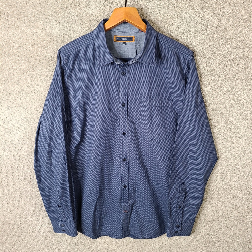 Pd&c Shirt Mens Large Blue Geometric Button Down Cotton Long Sleeve Casual